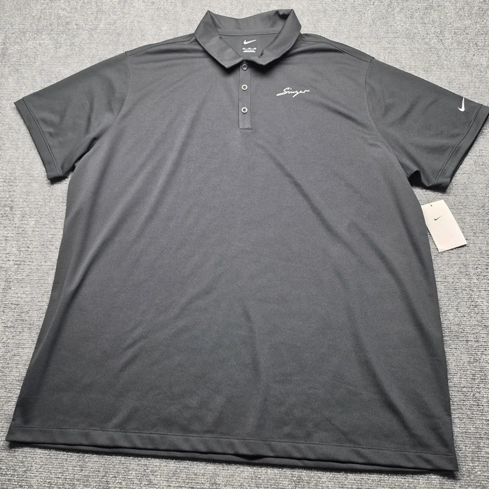Nike Golf Shirt Mens 3XL NWT Black Dry Fit Polo Short Sleeve Singer Corporate